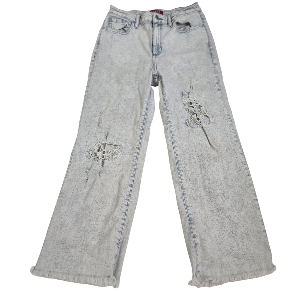 Guess Los Angeles Crop Wide Leg Jeans Womens 28 Acid‎ Wash Thrashed Raw Hem Y2K